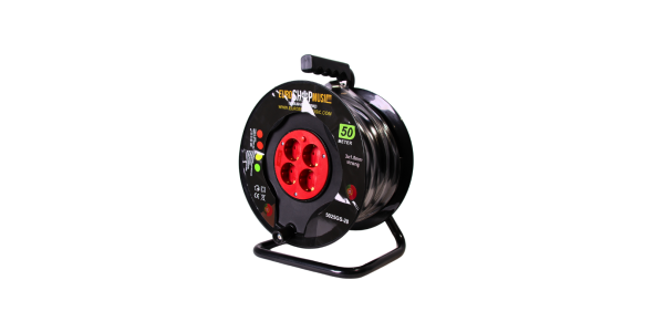 Extensão elétrica, 50m, 3*1,5mm, com enrolador, 4 tomadas