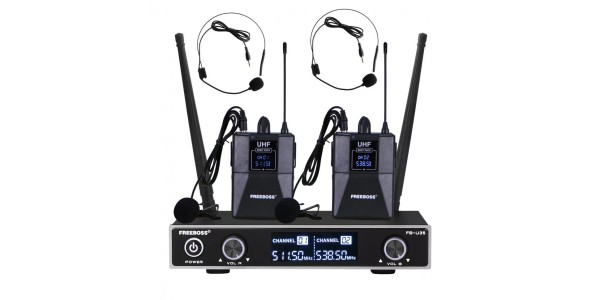 Sistema de Microfone Sem Fios FreeBoss FB-U35H2 com 2 Bodypacks